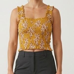 Billabong Yellow Floral Crop Top. Size M